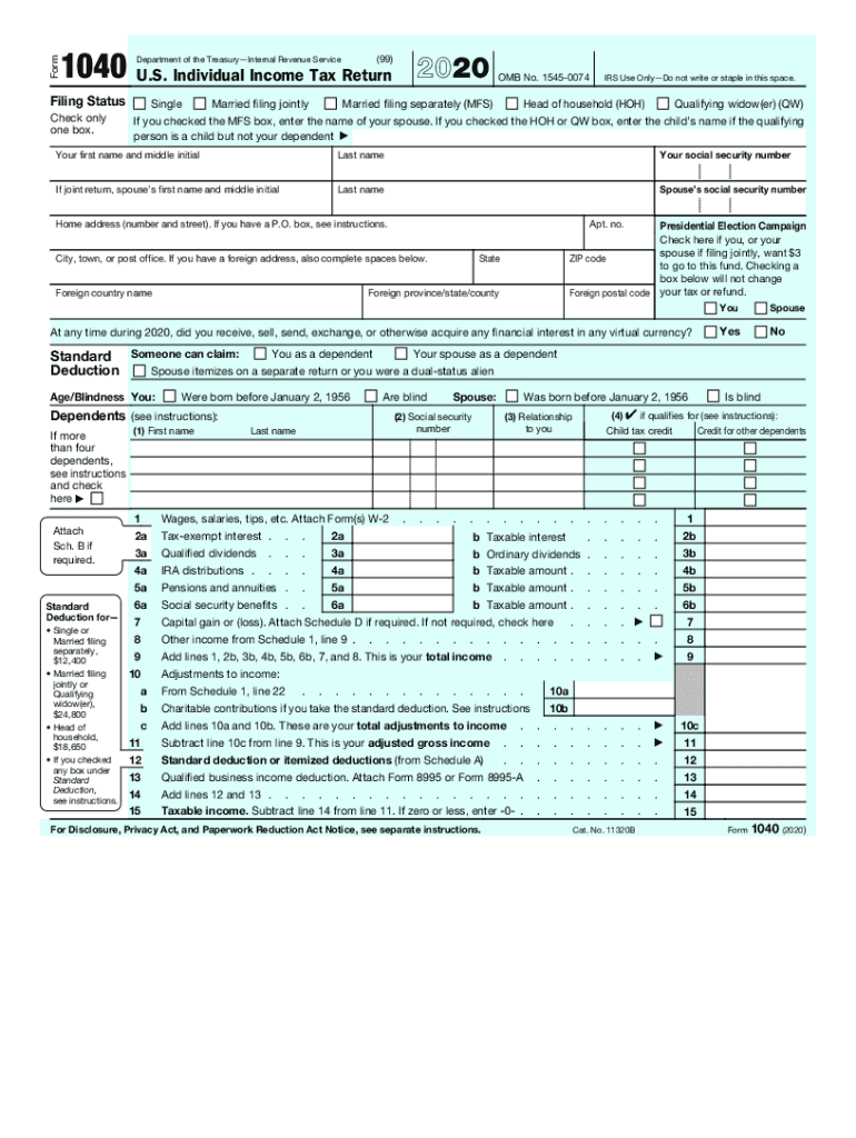 1040 Form 2020 Get IRS 1040 Printable Form Instructions Fillable 